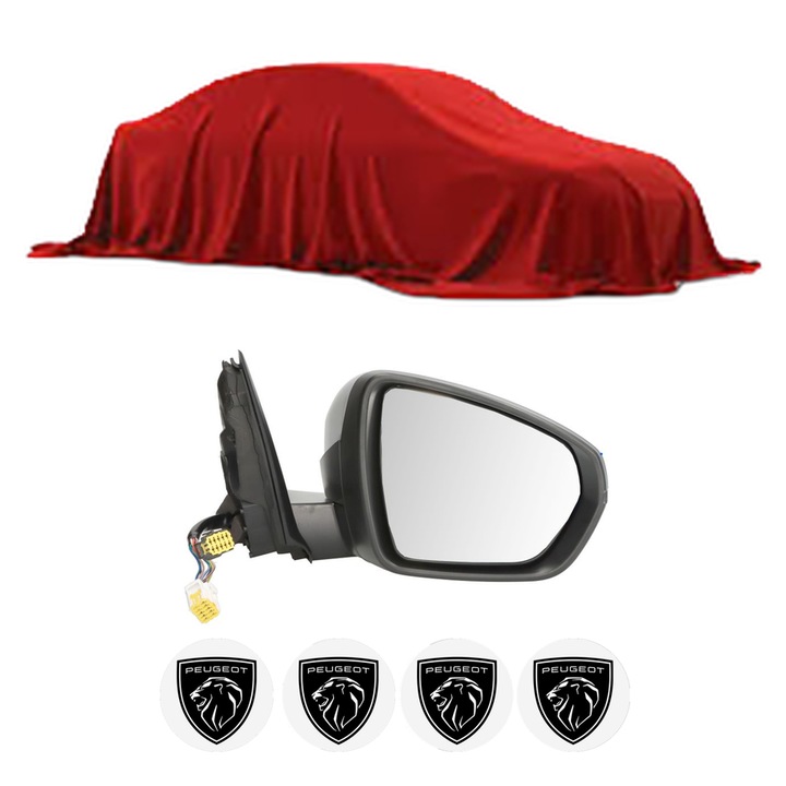Oglinda Completa Dreapta PEUGEOT 3008 din 2009-2023, auto, Reglaj Electric, 4 stickere auto cu PEUGEOT