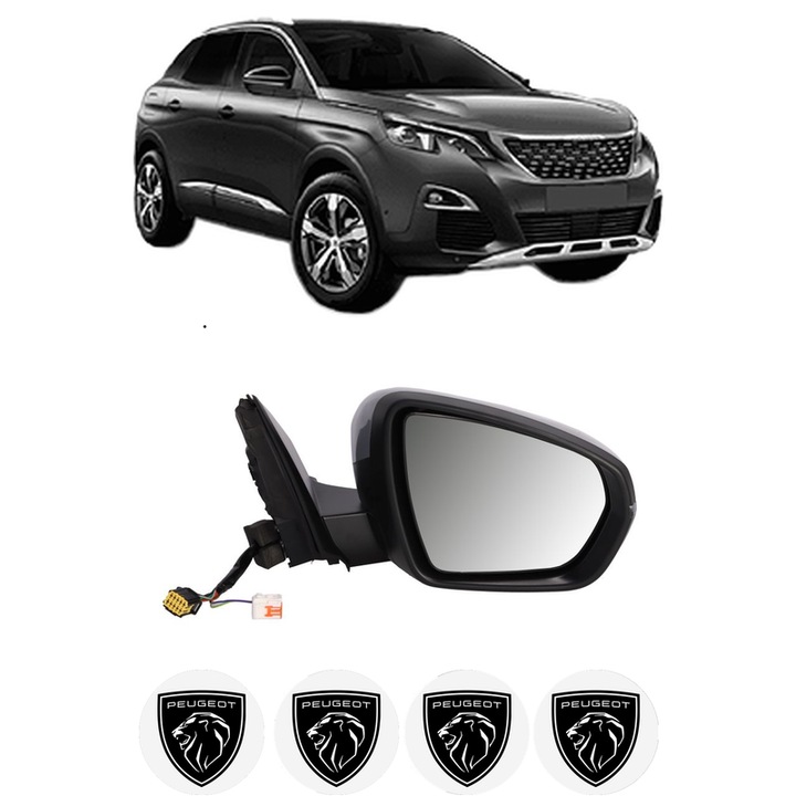 Oglinda Completa Dreapta PEUGEOT 3008 Van (MR_, MC_, MJ_) din 2016-2018, auto, Reglaj Electric, 4 stickere auto cu PEUGEOT