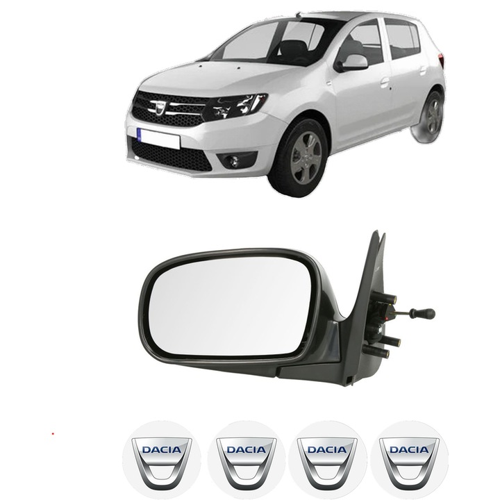 Oglinda Completa Stanga DACIA SANDERO II din 2016, auto, Reglaj Mecanic, 4 stickere auto cu DACIA