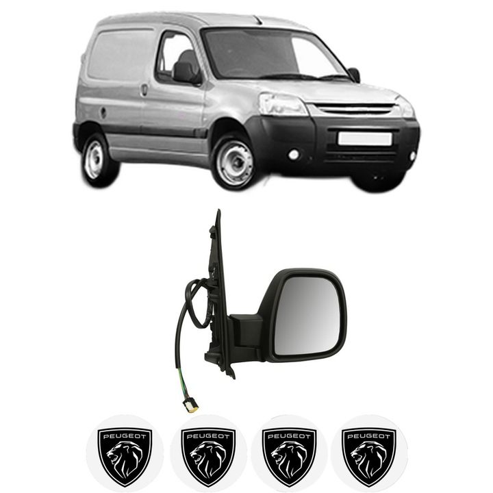 Oglinda Completa Dreapta PEUGEOT PARTNER Box Body/MPV din 2008-2016, auto, Reglaj Electric, 4 stickere auto cu PEUGEOT