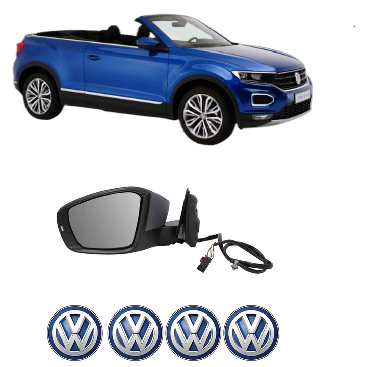 Oglinda Completa Stanga Volkswagen T-ROC din 2017-2022, auto, Reglaj Electric, 4 stickere auto cu Volkswagen