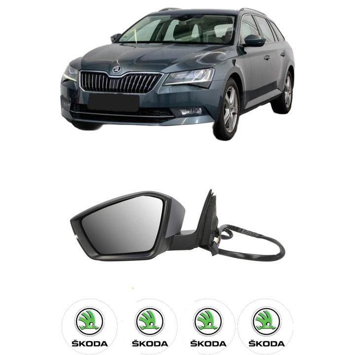 Oglinda Completa Stanga SKODA SUPERB III Estate (3V5) din 2015-2024, auto, Reglaj Electric, 4 stickere auto cu SKODA