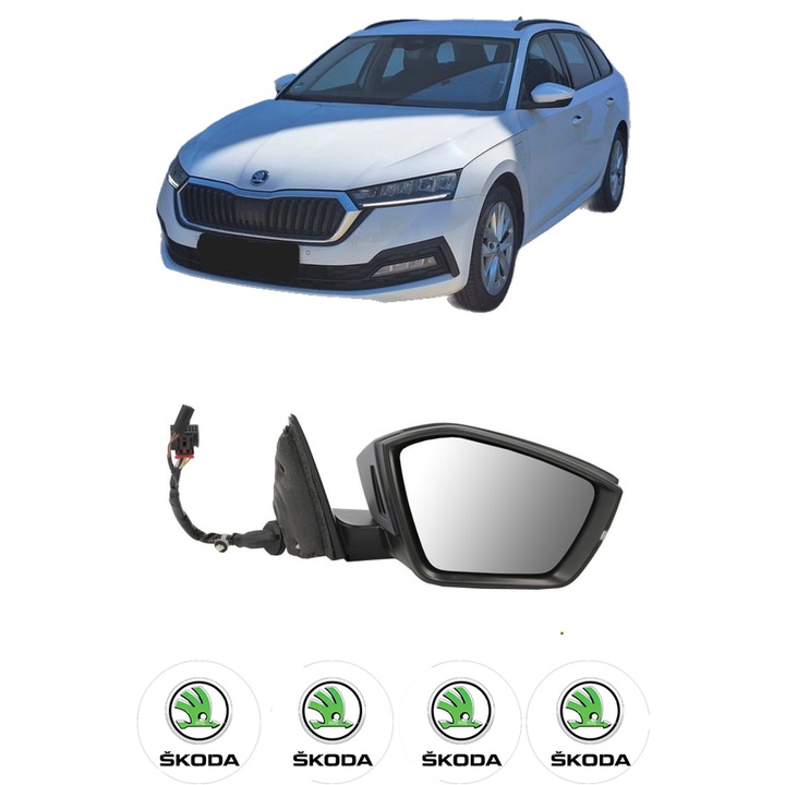 Oglinda Completa Dreapta SKODA OCTAVIA IV Combi (NX5, PV5) din 2019-2024, auto, Reglaj Electric, 4 stickere auto cu SKODA