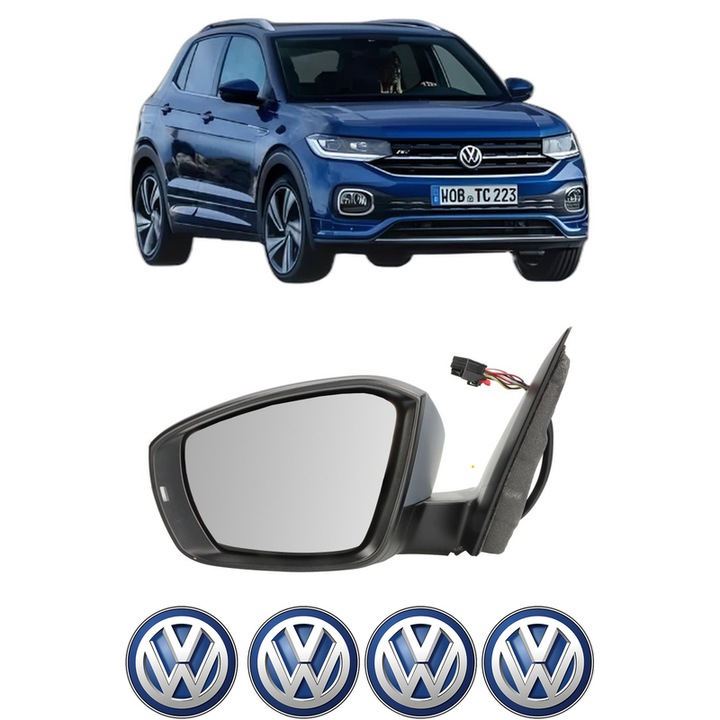 Oglinda Completa Stanga Volkswagen T-CROSS din 2018-2023, auto, Reglaj Electric, 4 stickere auto cu Volkswagen