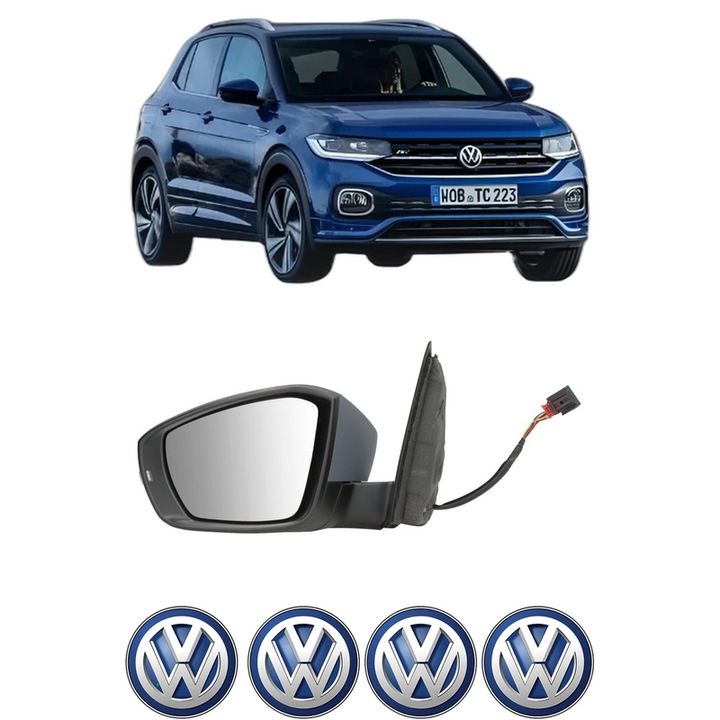 Oglinda Completa Stanga Volkswagen T-CROSS din 2018-2023, auto, Reglaj Electric, 4 stickere auto cu Volkswagen