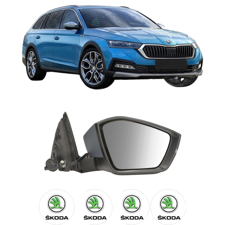 Oglinda Completa Dreapta SKODA OCTAVIA IV (NX3, NN3, PV3) din 2020-2024, auto, Reglaj Electric, 4 stickere auto cu SKODA
