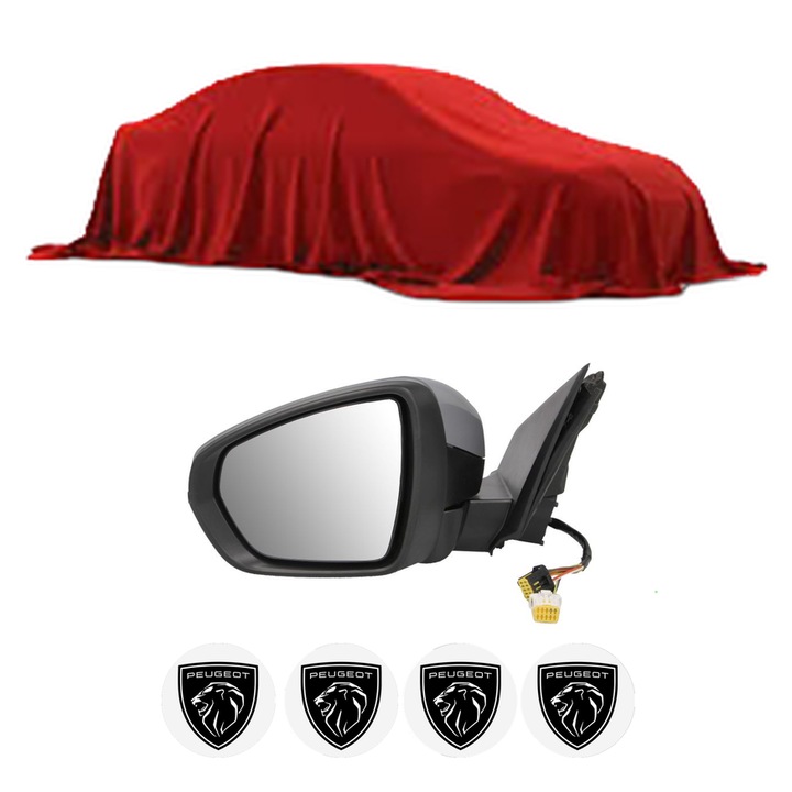 Oglinda Completa Stanga PEUGEOT 3008 din 2009-2023, auto, Reglaj Electric, 4 stickere auto cu PEUGEOT