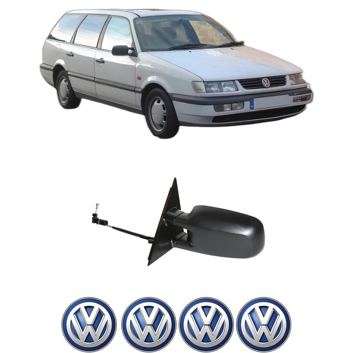 Oglinda Completa Stanga Volkswagen PASSAT B3/B4 (315, 3A5) din 1989-1996, auto, Reglaj Mecanic, 4 stickere auto cu Volkswagen