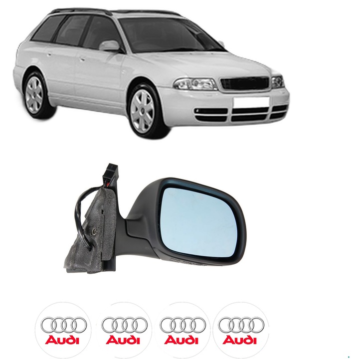 Oglinda Completa Dreapta AUDI A4 B5 Avant (8D5) din 1994-2001, auto, Reglaj Electric, 4 stickere auto cu marca AUDI