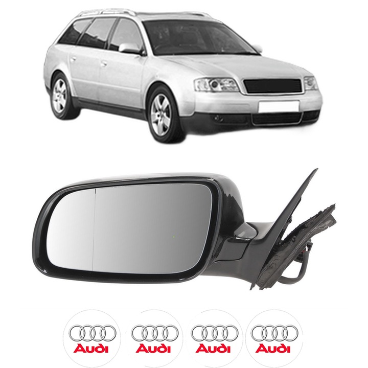 Oglinda Completa Stanga AUDI A6 C5 Avant (4B5, 4B6) din 1997-2005, auto, Reglaj Electric, 4 stickere auto cu marca AUDI