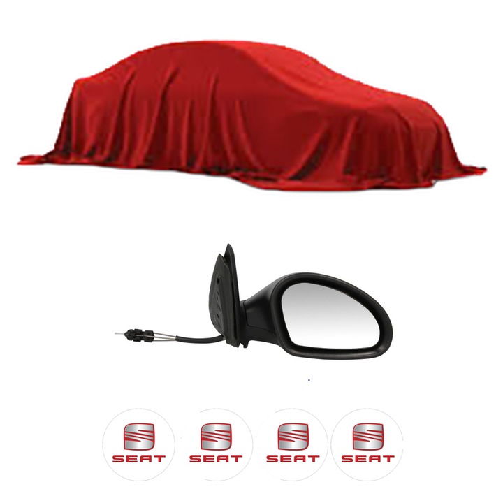 Oglinda Completa Dreapta SEAT TOLEDO II 1M din 1998-2018, auto, Reglaj Mecanic, 4 stickere auto cu marca SEAT