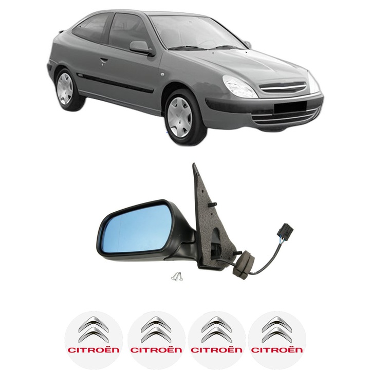 Oglinda Completa Stanga CITROEN XSARA Coupe (N0) din 1998-2005, auto, Reglaj Electric, 4 stickere auto cu marca CITROEN