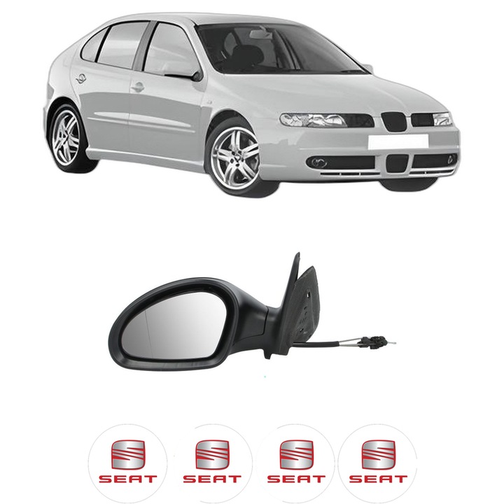 Oglinda Completa Stanga SEAT LEON (1M1) din 1999-2006, auto, Reglaj Mecanic, 4 stickere auto cu SEAT