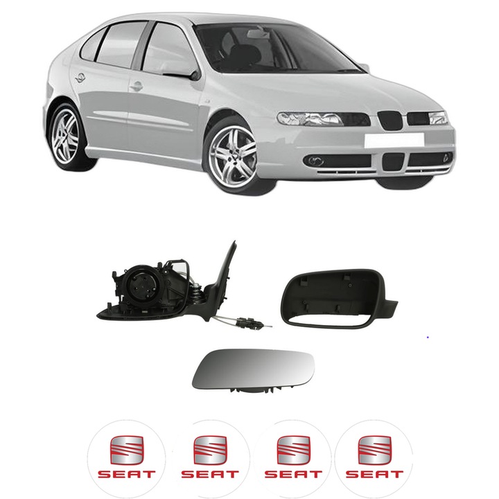 Oglinda Completa Stanga SEAT LEON (1M1) din 1999-2006, auto, Reglaj Mecanic, 4 stickere auto cu SEAT