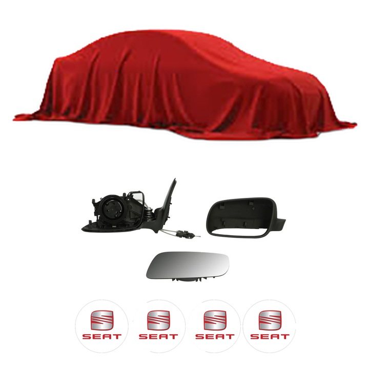 Oglinda Completa Stanga SEAT LEON 1M din 1999-2020, auto, Reglaj Mecanic, 4 stickere auto cu SEAT