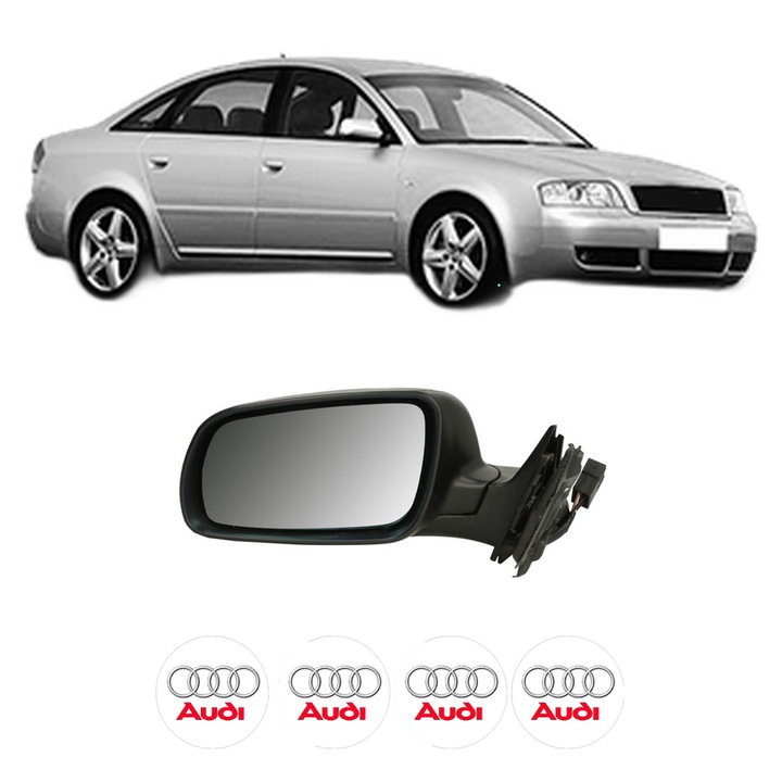 Oglinda Completa Stanga AUDI A6 C5 (4B2, 4B4) din 1997-2005, auto, Reglaj Electric, 4 stickere auto cu AUDI