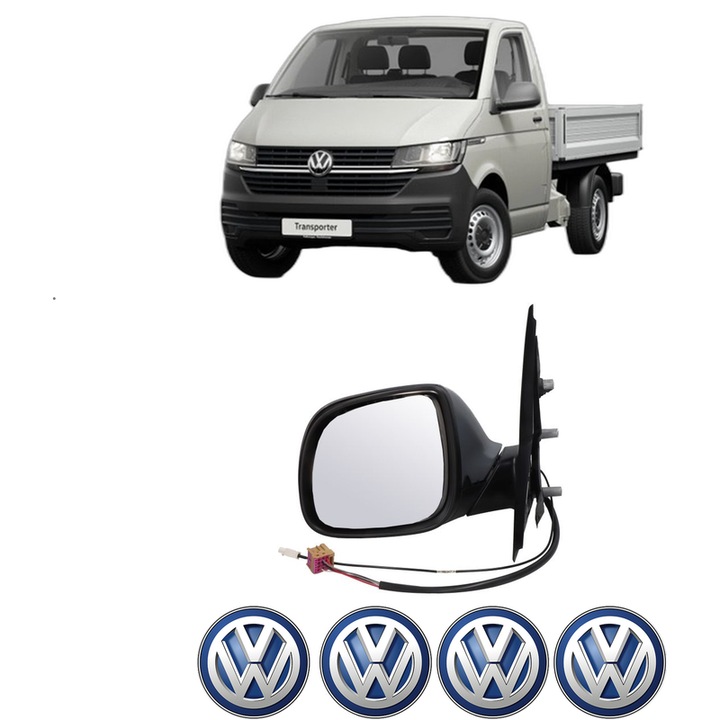 Oglinda Completa Stanga Volkswagen TRANSPORTER T5 Platform/Chassis (7JD, 7JE, 7JL, 7JY, 7JZ, 7F din 2003-2015, auto, Reglaj Electric, 4 stickere auto cu Volkswagen
