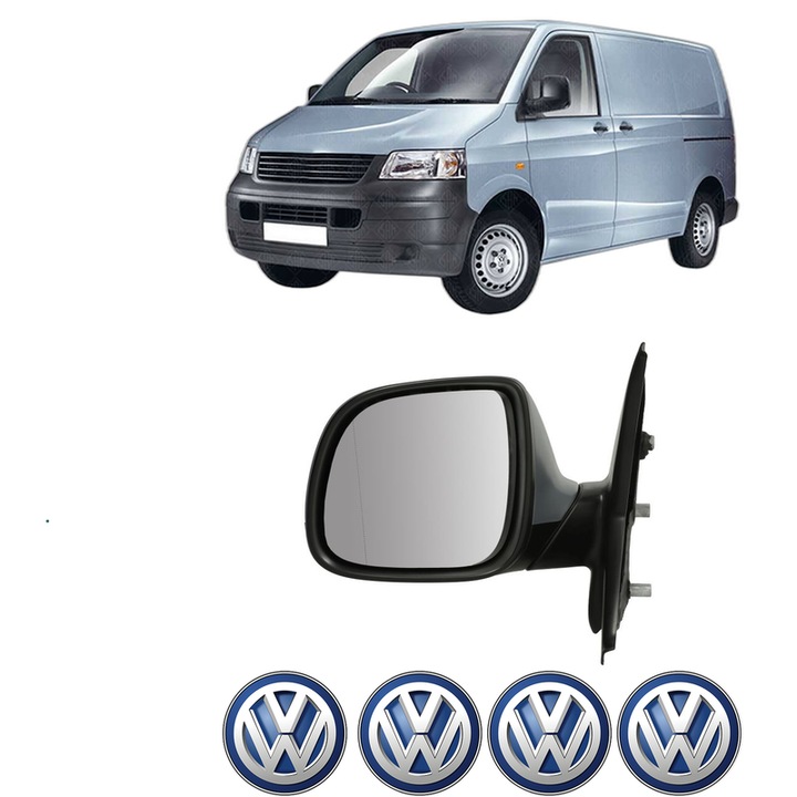 Oglinda Completa Stanga Volkswagen TRANSPORTER T5 Van (7HA, 7HH, 7EA, 7EH) din 2003-2015, auto, Reglaj Manual, 4 stickere auto cu Volkswagen
