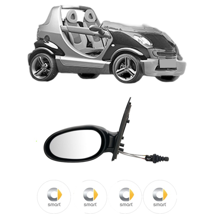 Oglinda Completa Stanga SMART CROSSBLADE (450) din 2002-2003, auto, Reglaj Mecanic, 4 stickere auto cu SMART