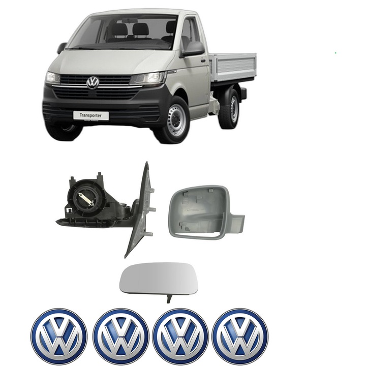 Oglinda Completa Stanga Volkswagen TRANSPORTER T5 Platform/Chassis (7JD, 7JE, 7JL, 7JY, 7JZ, 7F din 2003-2015, auto, Reglaj Manual, 4 stickere auto cu Volkswagen