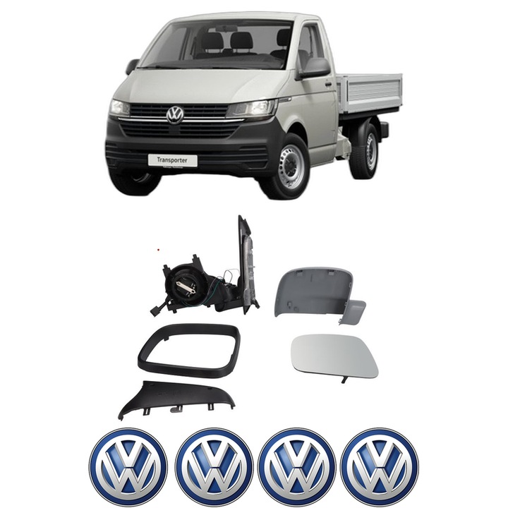 Oglinda Completa Stanga Volkswagen TRANSPORTER T5 Platform/Chassis (7JD, 7JE, 7JL, 7JY, 7JZ, 7F din 2003-2015, auto, Reglaj Electric, 4 stickere auto cu Volkswagen
