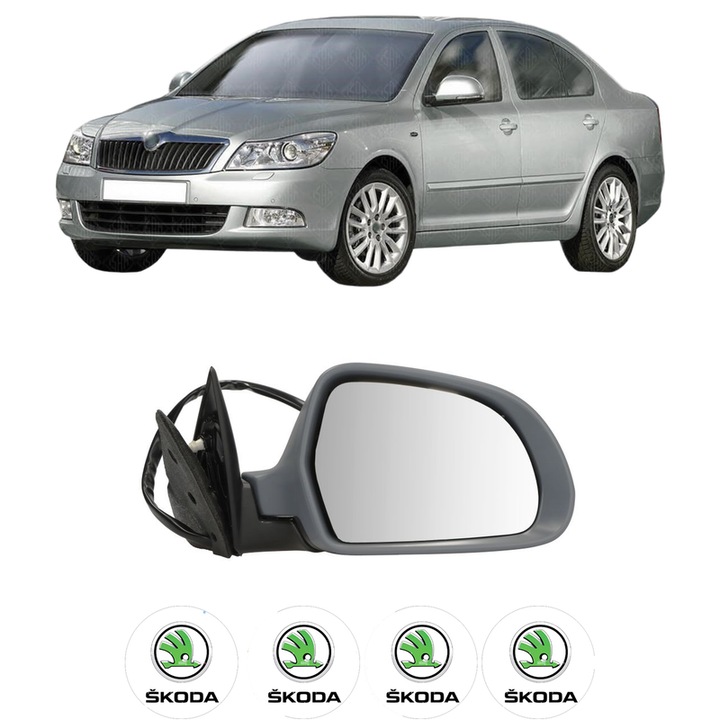 Oglinda Completa Dreapta SKODA OCTAVIA II (1Z3) din 2004-2013, auto, Reglaj Electric, 4 stickere auto cu SKODA