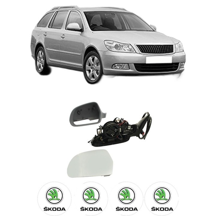 Oglinda Completa Stanga SKODA OCTAVIA II Combi (1Z5) din 2004-2013, auto, Reglaj Electric, 4 stickere auto cu SKODA