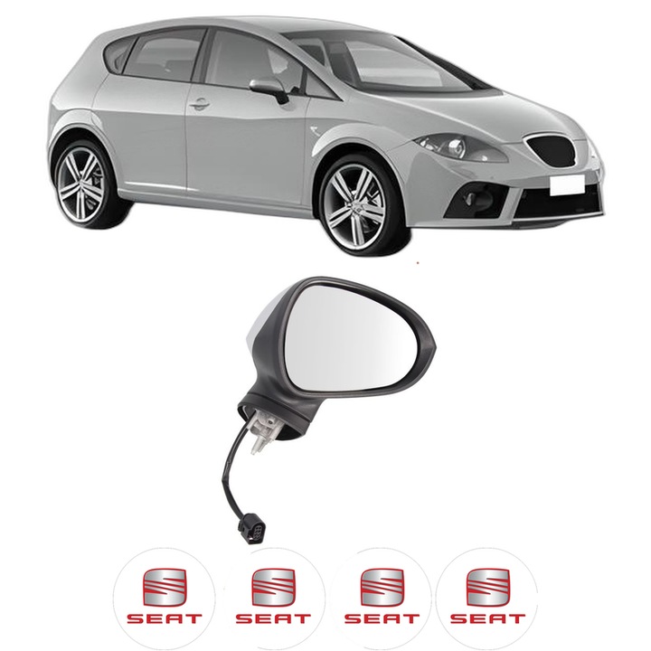 Oglinda Completa Dreapta SEAT LEON (1P1) din 2005-2013, auto, Reglaj Electric, 4 stickere auto cu SEAT