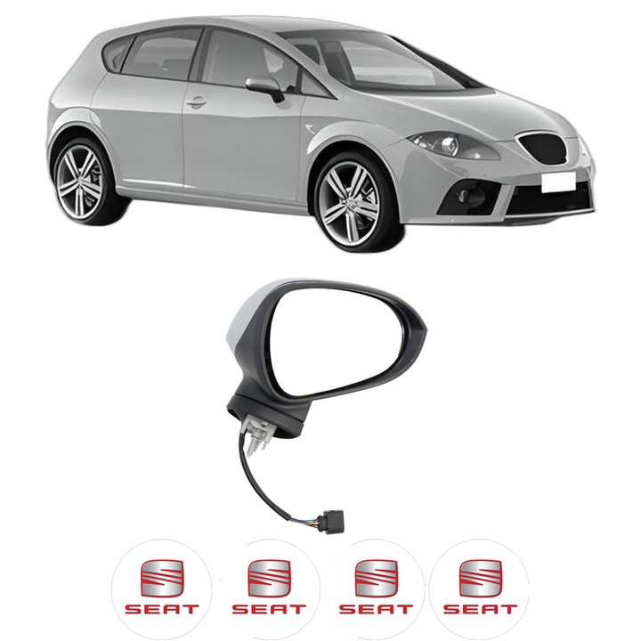 Oglinda Completa Dreapta SEAT LEON (1P1) din 2005-2013, auto, Reglaj Electric, 4 stickere auto cu SEAT
