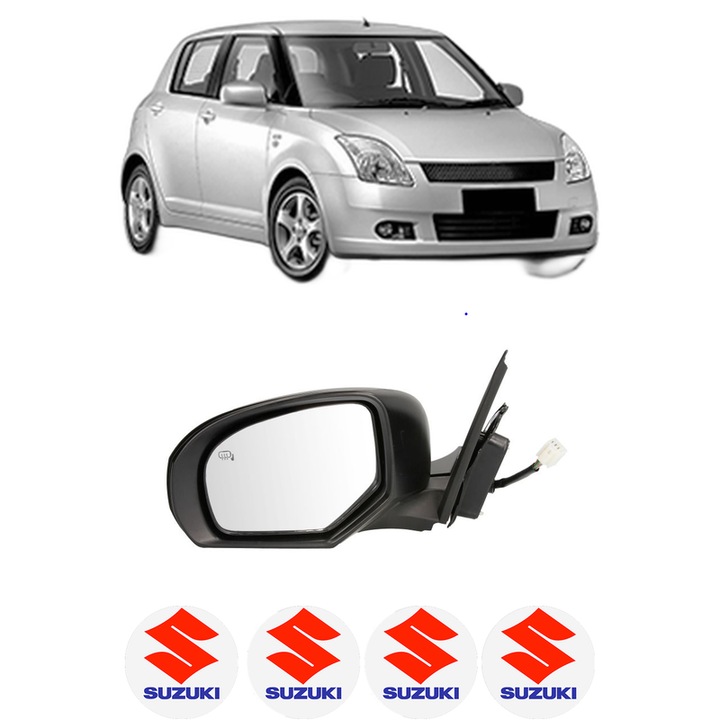 Oglinda Completa Stanga SUZUKI SWIFT III (MZ, EZ) din 2005-2015, auto, Reglaj Electric, 4 stickere auto cu SUZUKI