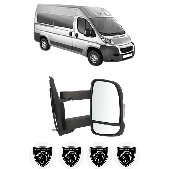 Oglinda Completa Dreapta PEUGEOT BOXER Bus din 2006-2023, auto, Reglaj Electric, 4 stickere auto cu PEUGEOT