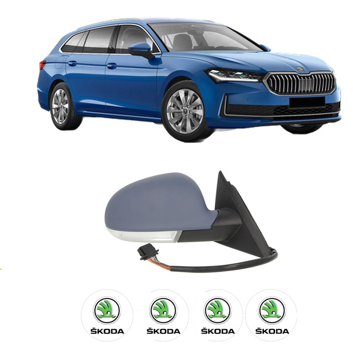Oglinda Completa Dreapta SKODA SUPERB din 2001-2023, auto, Reglaj Electric, 4 stickere auto cu SKODA