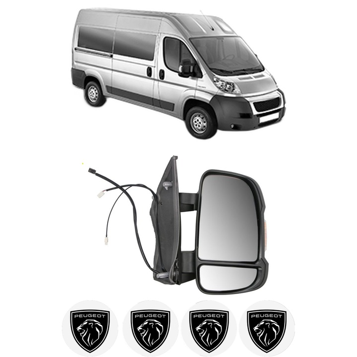 Oglinda Completa Dreapta PEUGEOT BOXER Bus din 2006-2023, auto, Reglaj Electric, 4 stickere auto cu PEUGEOT
