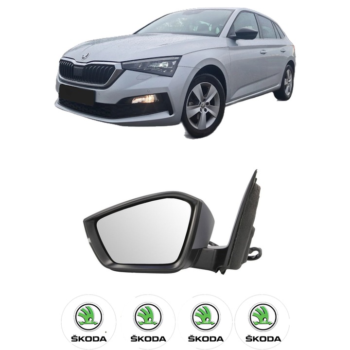 Oglinda Completa Stanga SKODA SCALA (NW1) din 2019-2020, auto, Reglaj Electric, 4 stickere auto cu SKODA