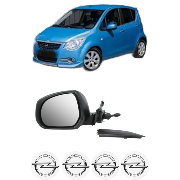 Oglinda Completa Stanga OPEL AGILA B (H08) din 2008-2014, auto, Reglaj Manual, 4 stickere auto cu OPEL