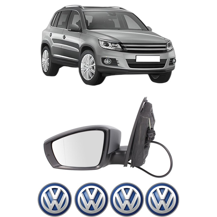 Oglinda Completa Stanga Volkswagen TIGUAN (5N_) din 2007-2018, auto, Reglaj Mecanic, 4 stickere auto cu Volkswagen