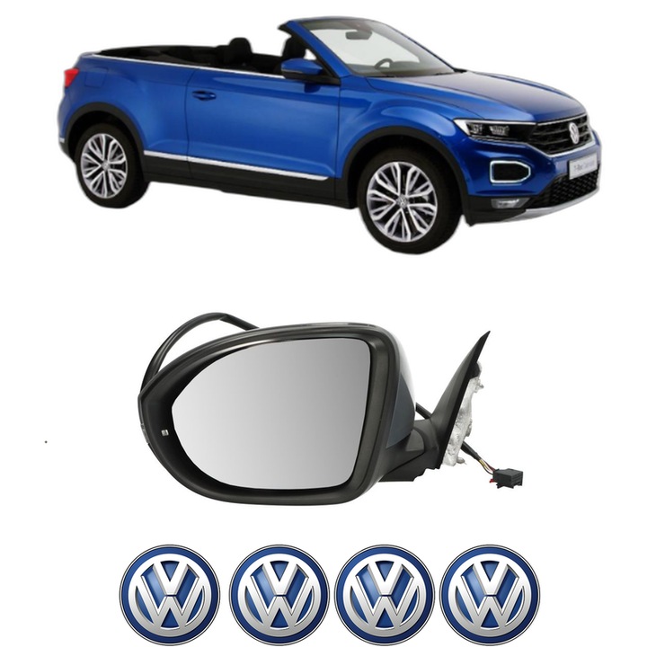 Oglinda Completa Stanga Volkswagen T-ROC din 2017-2022, auto, Reglaj Electric, 4 stickere auto cu Volkswagen