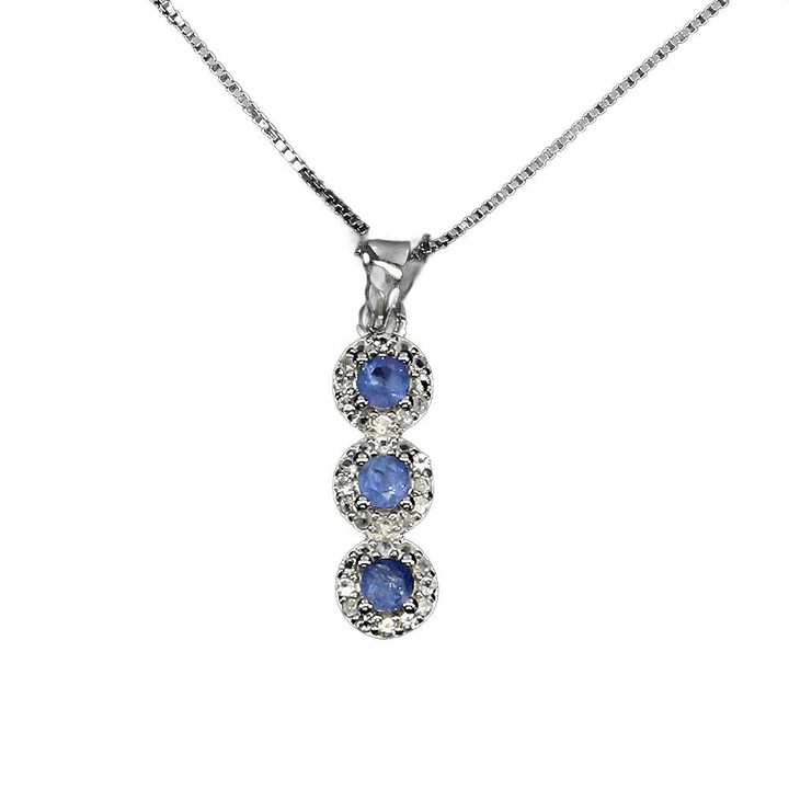 Colier , 14K aur alb, cu safire naturale albastre, albe, 46 cm, 23x5mm