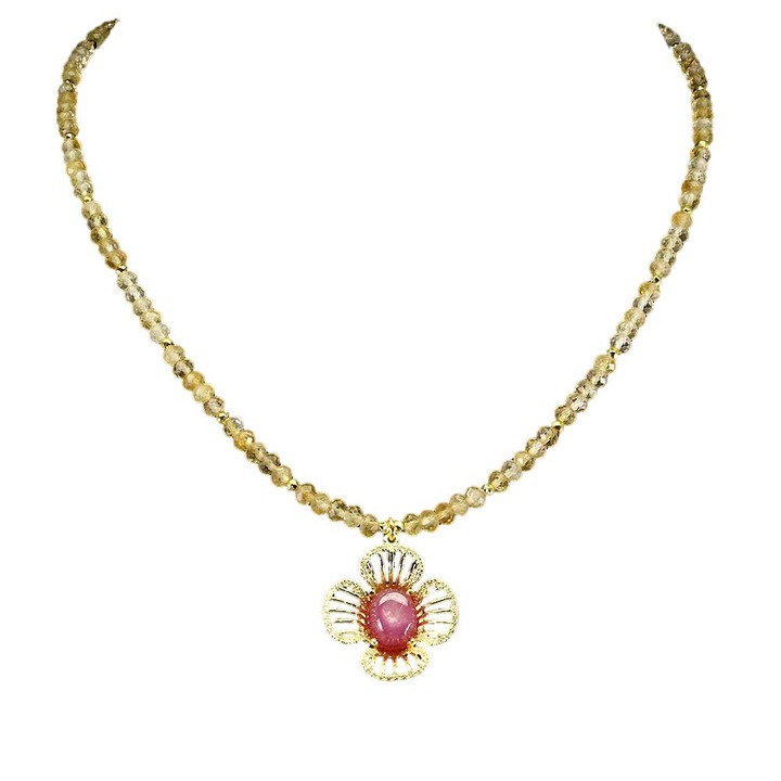 Colier argint 925 cu rubin natural si citrine, 46cm, 12.8g, Songea