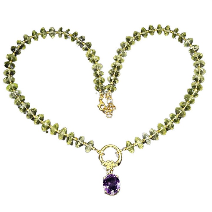 Colier argint 925 cu ametist si olivine, Songea, 47cm