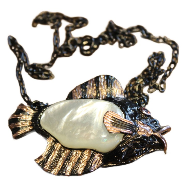 Colier, argint 925, perle si safir, 55cm, 59x40mm