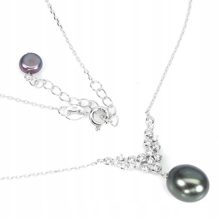 Colier Songea, perla neagra naturala, argint 925, 43.18 cm