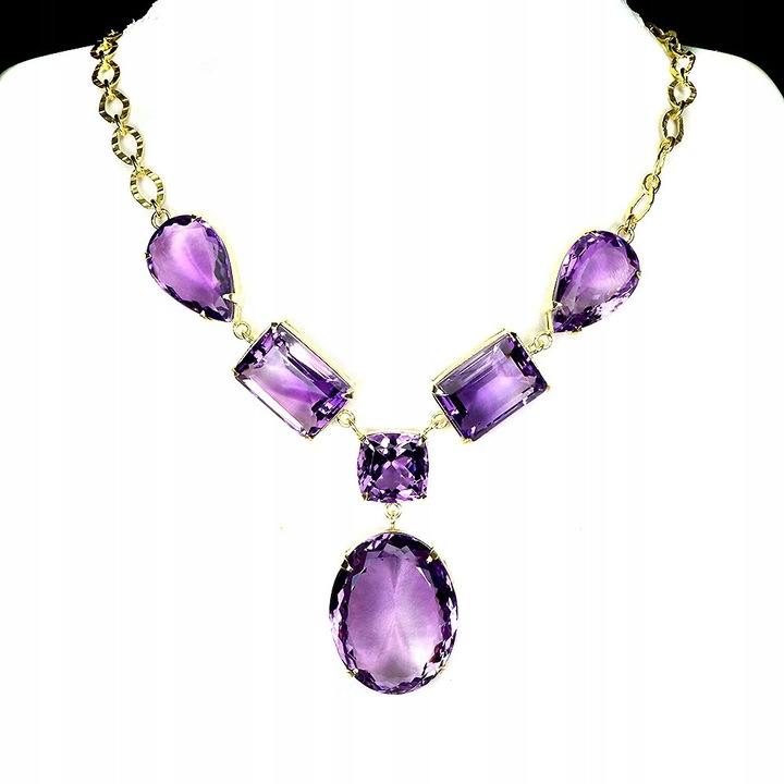 Colier din argint 925 cu ametist natural, Songea, 43.59g, lungime reglabila 470-505mm