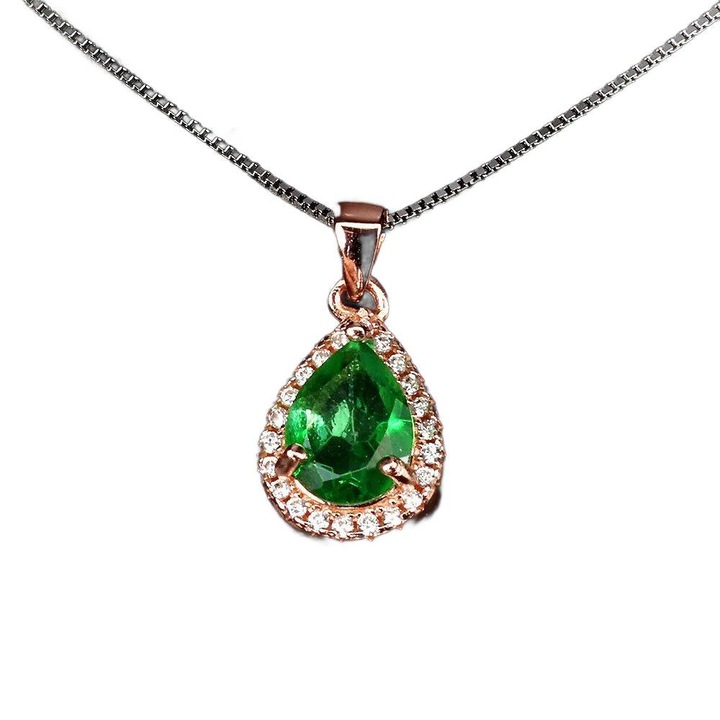 Colier argint cu topaz verde natural si zirconii, Songea, 46cm