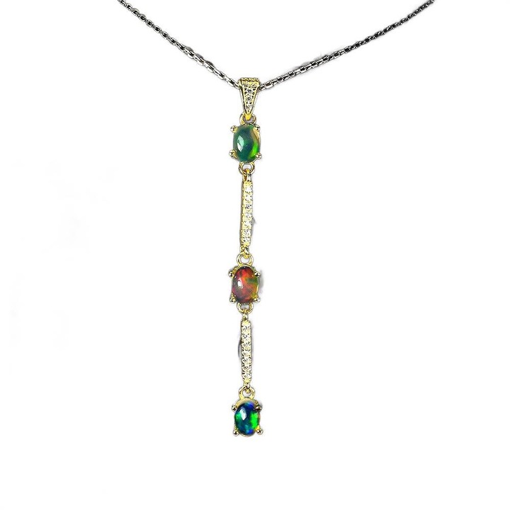 Colier argint 925 cu opal foc si zirconii, 46cm, 2.85g