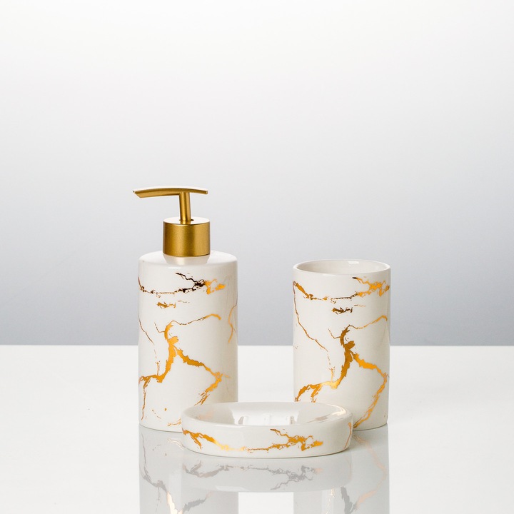 Комплект дозатор за течен сапун, чаша и сапунерка от порцелан