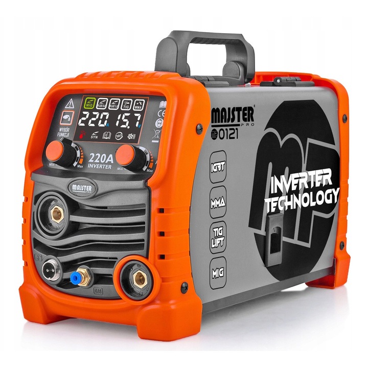 Félautomata hegesztőgép Majster MP-0121, MIG/MAG, MMA, TIG, 220A, 0.8-1.0mm, 38x29x26cm