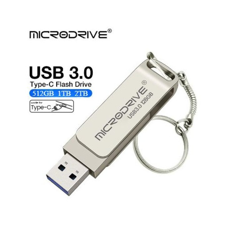 USB памет 1TB 2 в 1 OTG USB 3.0 и Type-C сребриста 60x20x9mm