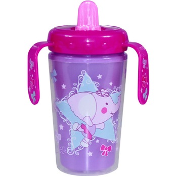 Cana Lorelli Termoizolanta cu Manere si Cioc Baby Care 300 ml, Violet Ellephant Cana Lorelli Termoizolanta cu Manere si Cioc Baby Care 300 ml, Violet Ellephant