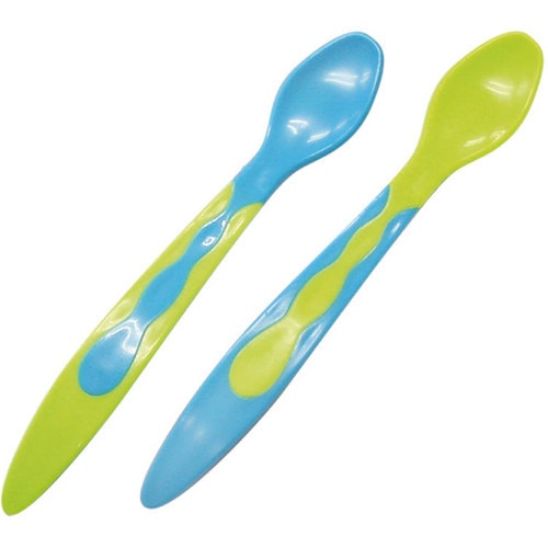 Set Lorelli Doua Lingurite Flexibile cu Maner Anatomic Baby Care, Green Blue